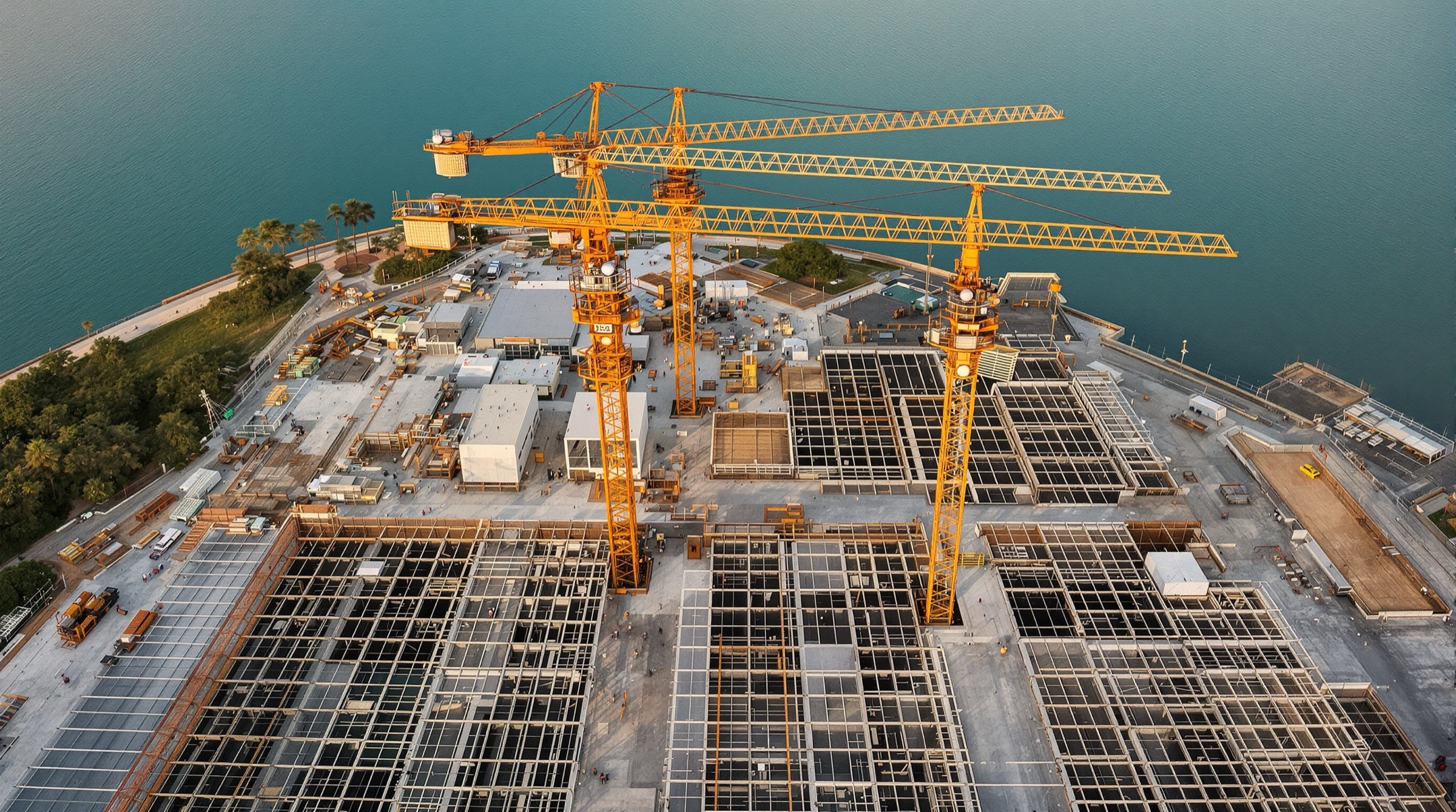 Aerial drone progress shot of a commercial construction site