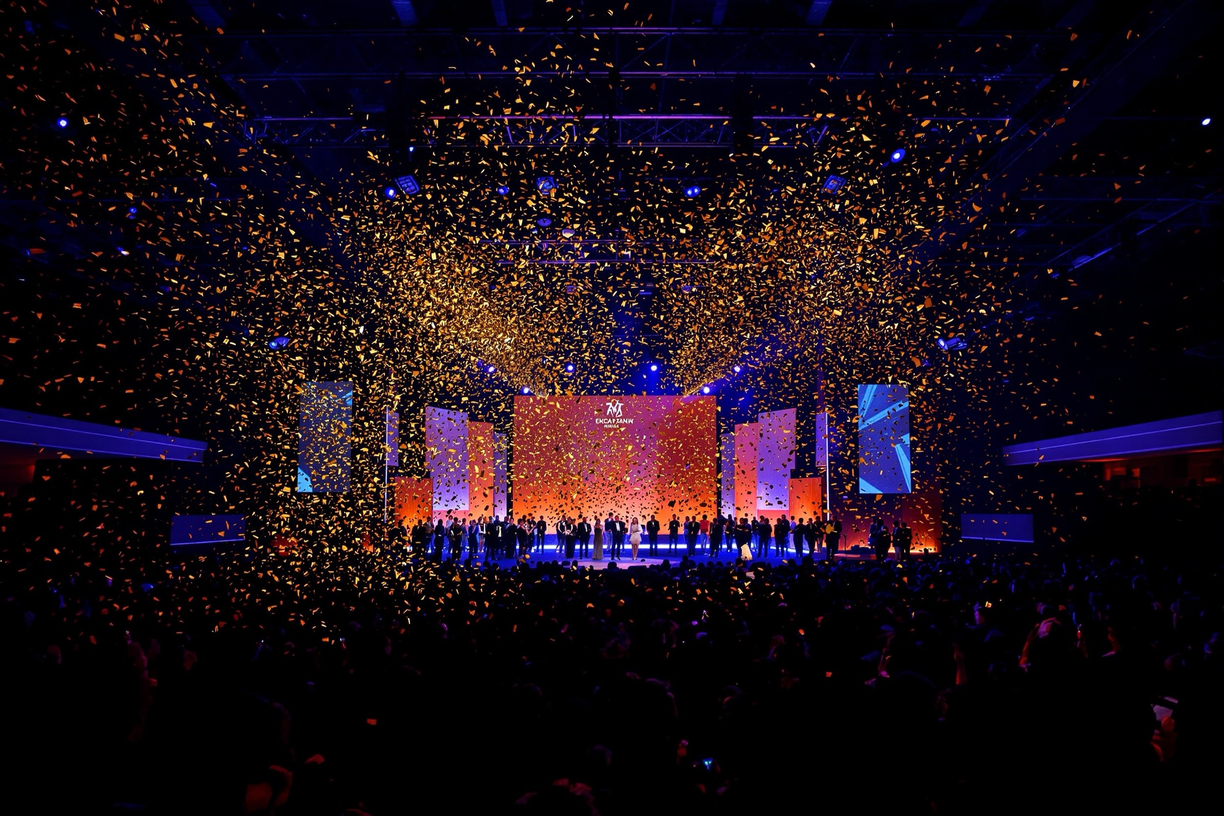 Luxury corporate event filmed at night with stage lighting